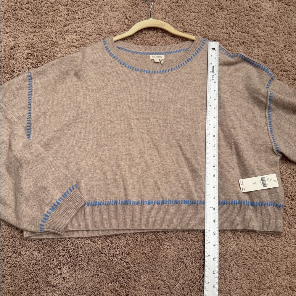NWT new large Anthropologie pilcro Alani whipstitch cropped cashmere sweater tan - Picture 13 of 17